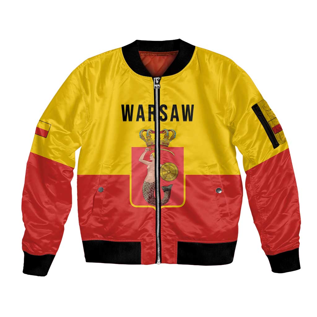 Personalized Warsaw Capital of Poland Sleeve Zip Bomber Jacket Royal Syrenka Heraldic Design