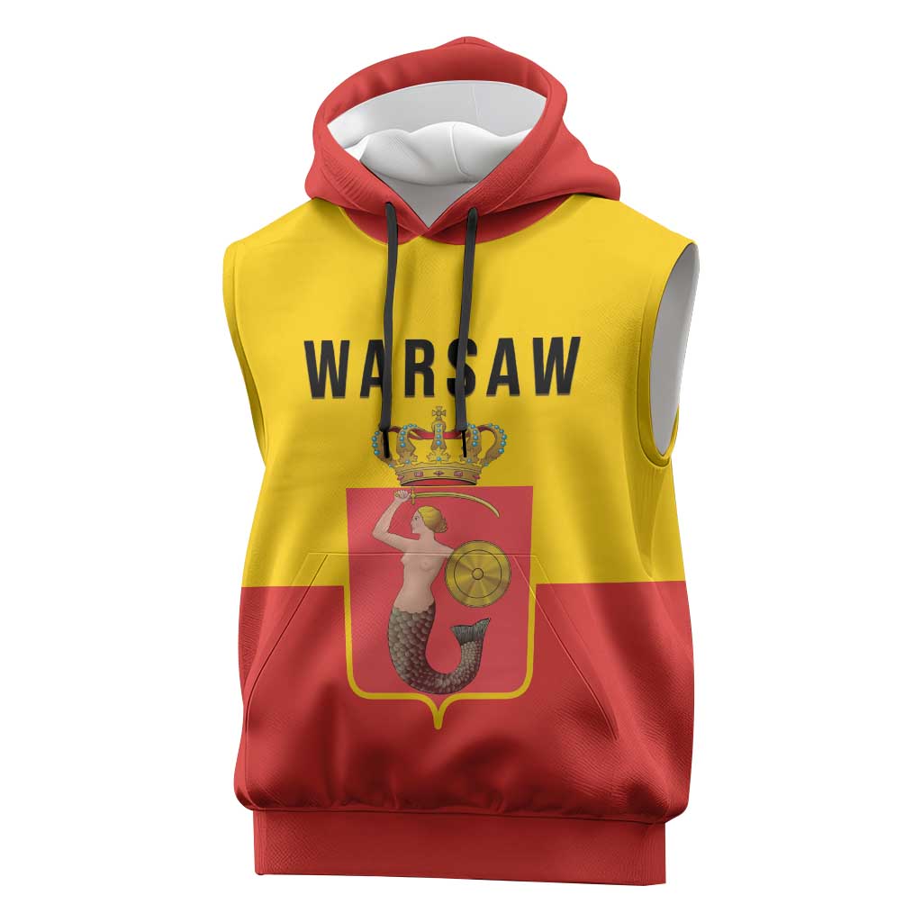 Personalized Warsaw Capital of Poland Sleeveless Hoodie Royal Syrenka Heraldic Design