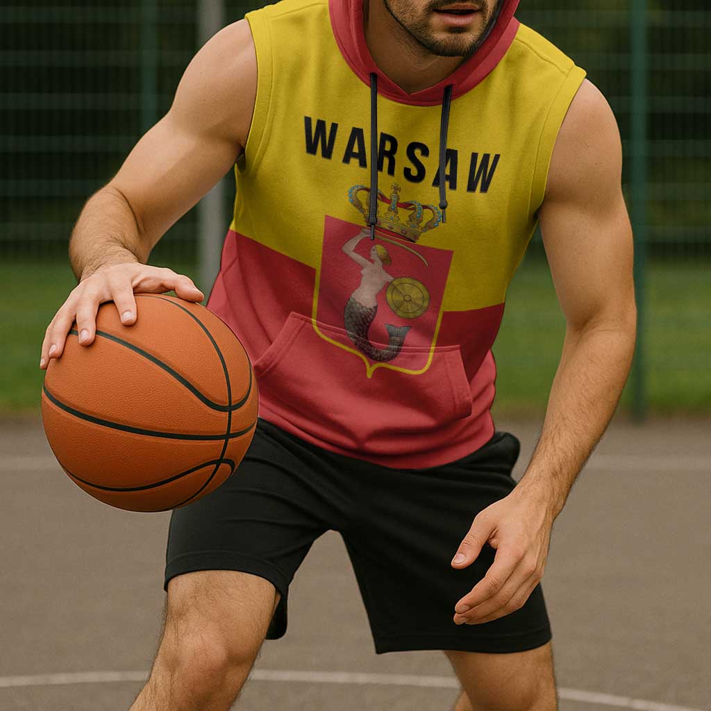 Personalized Warsaw Capital of Poland Sleeveless Hoodie Royal Syrenka Heraldic Design