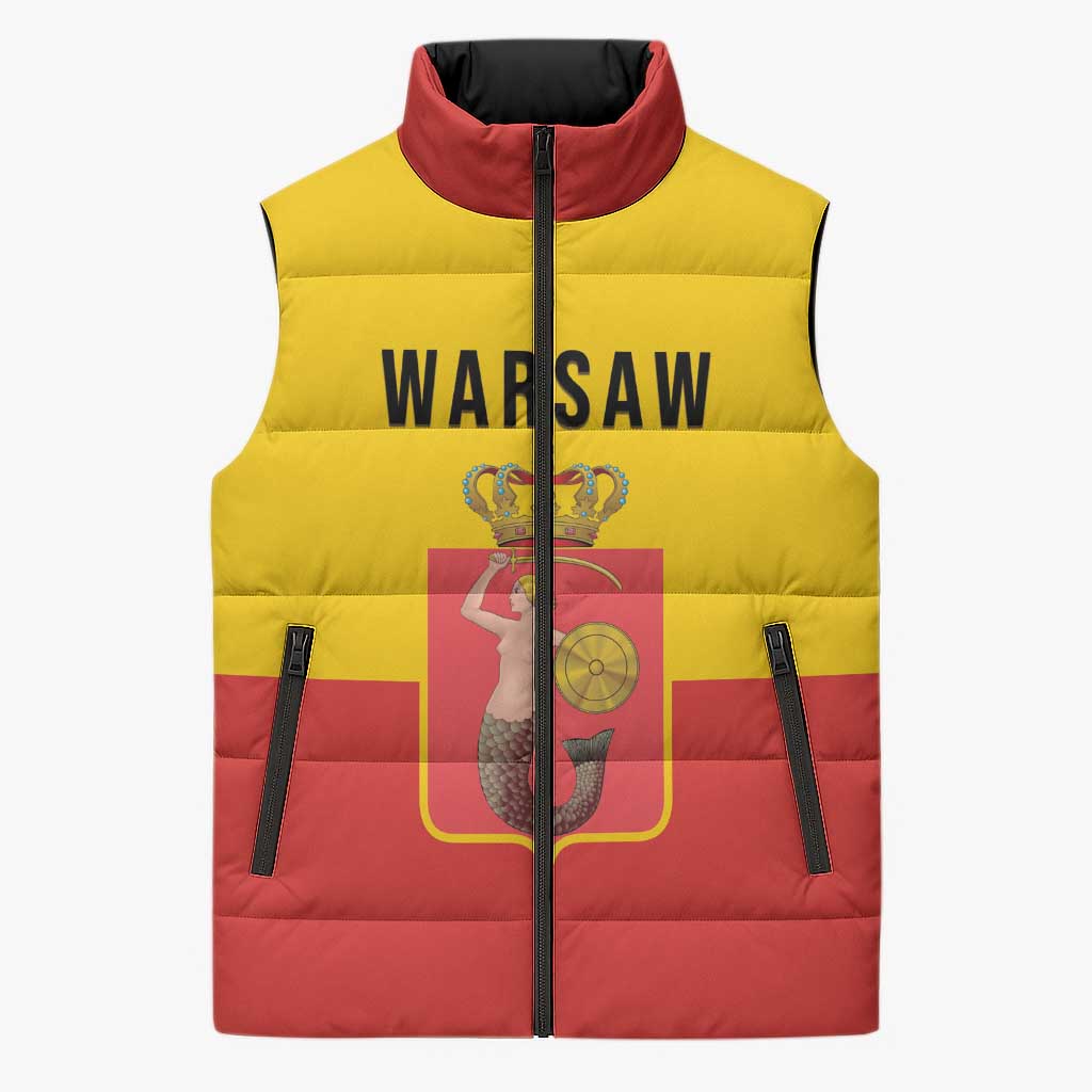 Personalized Warsaw Capital of Poland Sleeveless Puffer Jacket Royal Syrenka Heraldic Design