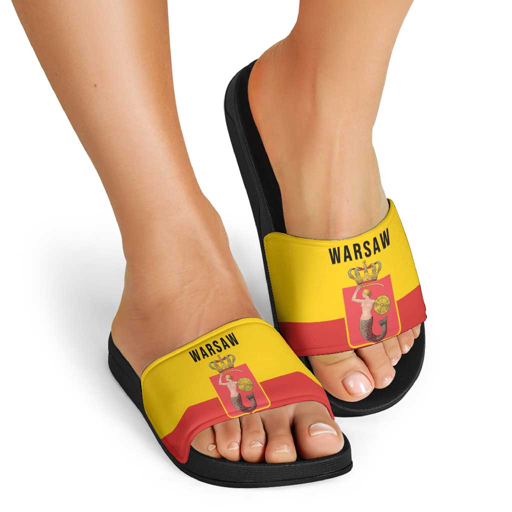 Warsaw Capital of Poland Slide Sandals Royal Syrenka Heraldic Design