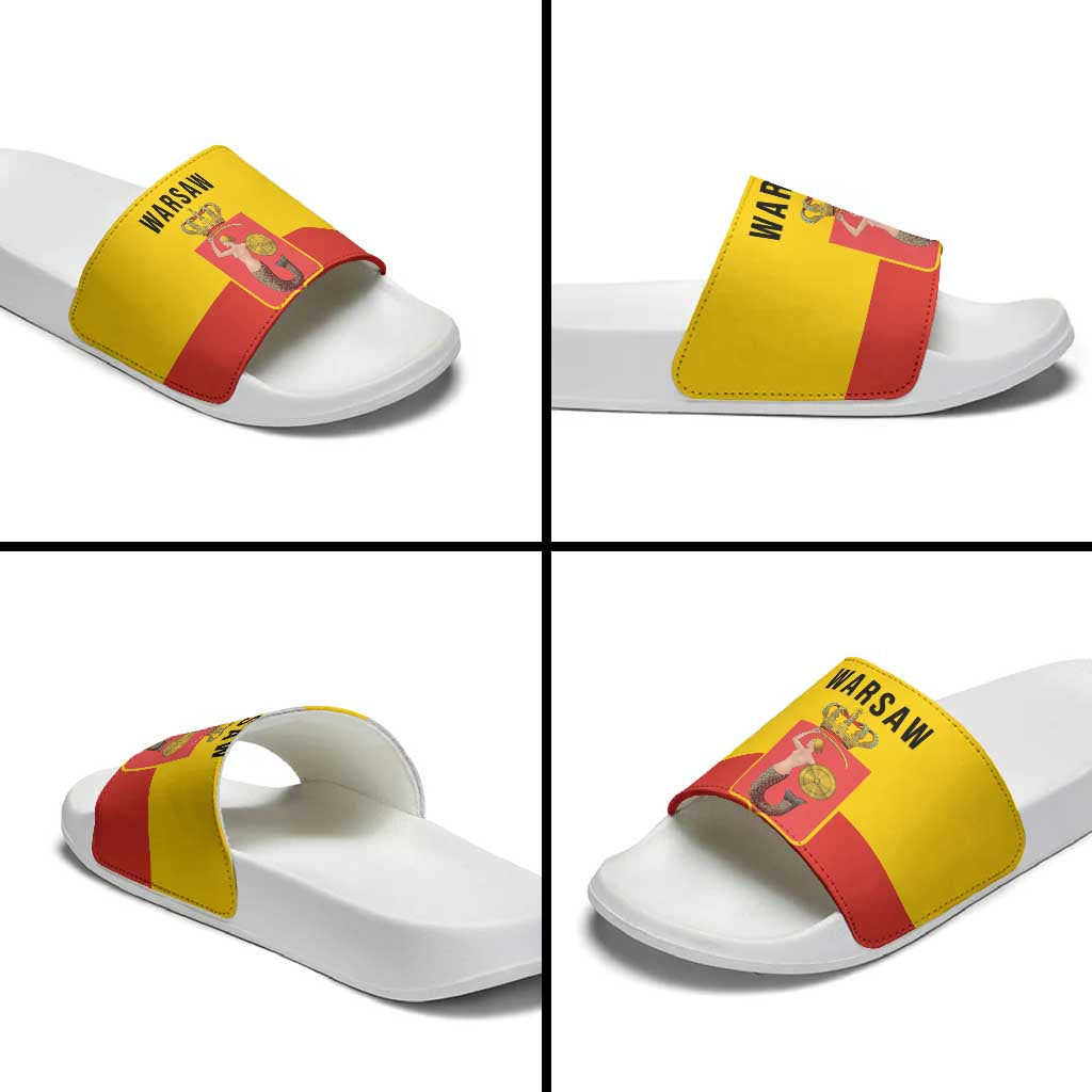 Warsaw Capital of Poland Slide Sandals Royal Syrenka Heraldic Design