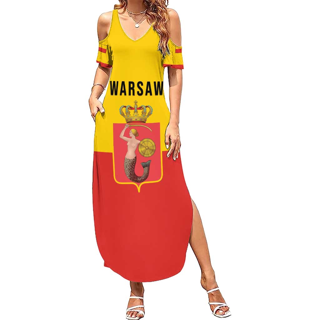 Personalized Warsaw Capital of Poland Summer Maxi Dress Royal Syrenka Heraldic Design