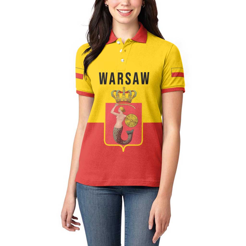 Personalized Warsaw Capital of Poland Women Polo Shirt Royal Syrenka Heraldic Design