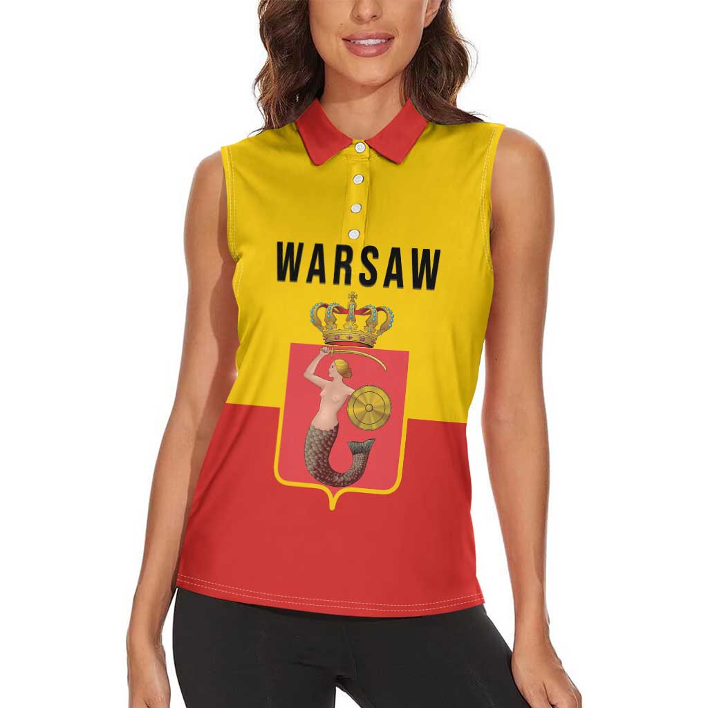 Personalized Warsaw Capital of Poland Women Sleeveless Polo Shirt Royal Syrenka Heraldic Design