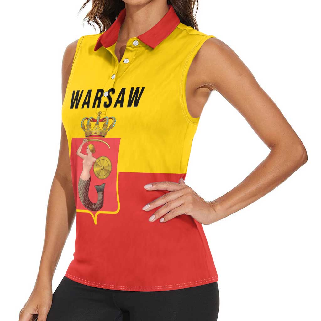 Personalized Warsaw Capital of Poland Women Sleeveless Polo Shirt Royal Syrenka Heraldic Design