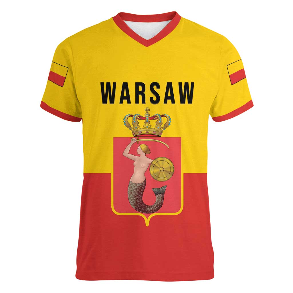 Personalized Warsaw Capital of Poland Women V-Neck T-Shirt Royal Syrenka Heraldic Design