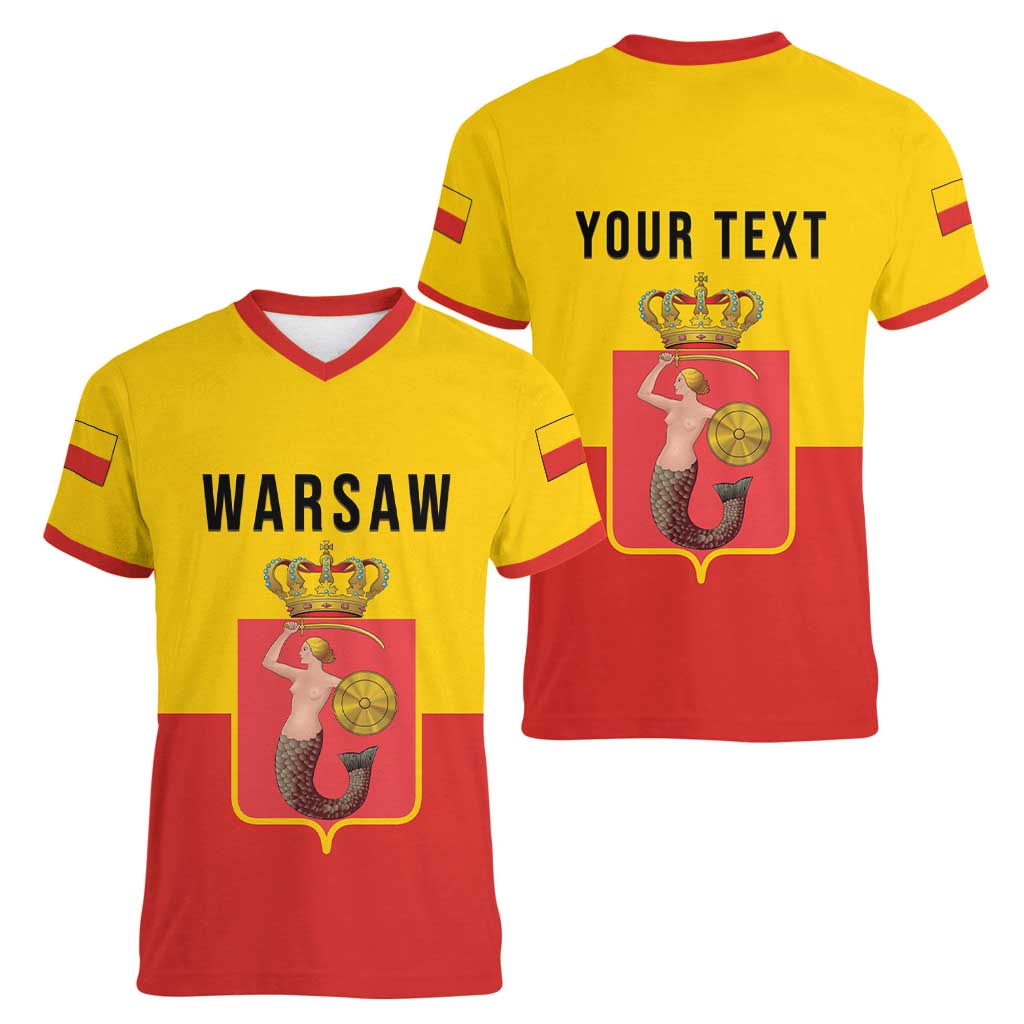 Personalized Warsaw Capital of Poland Women V-Neck T-Shirt Royal Syrenka Heraldic Design
