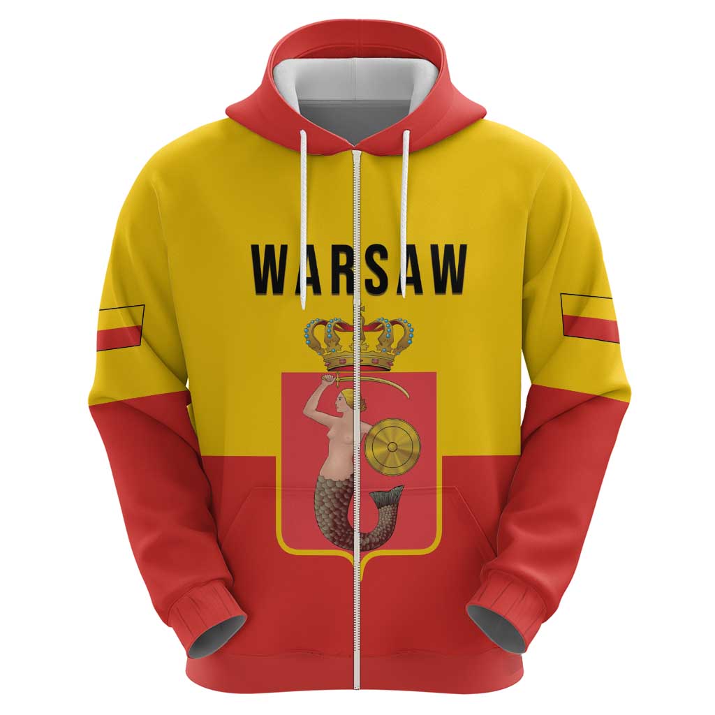 Personalized Warsaw Capital of Poland Zip Hoodie Royal Syrenka Heraldic Design