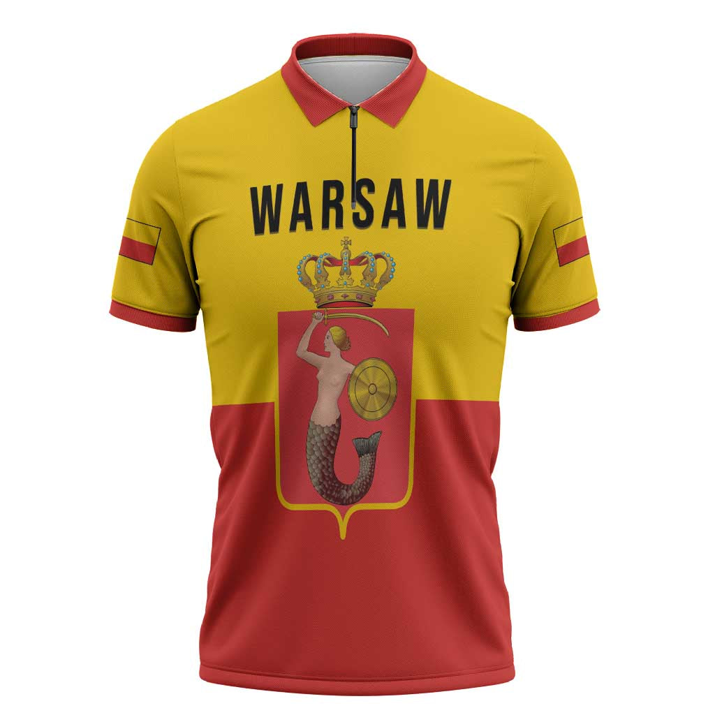 Personalized Warsaw Capital of Poland Zipper Polo Shirt Royal Syrenka Heraldic Design