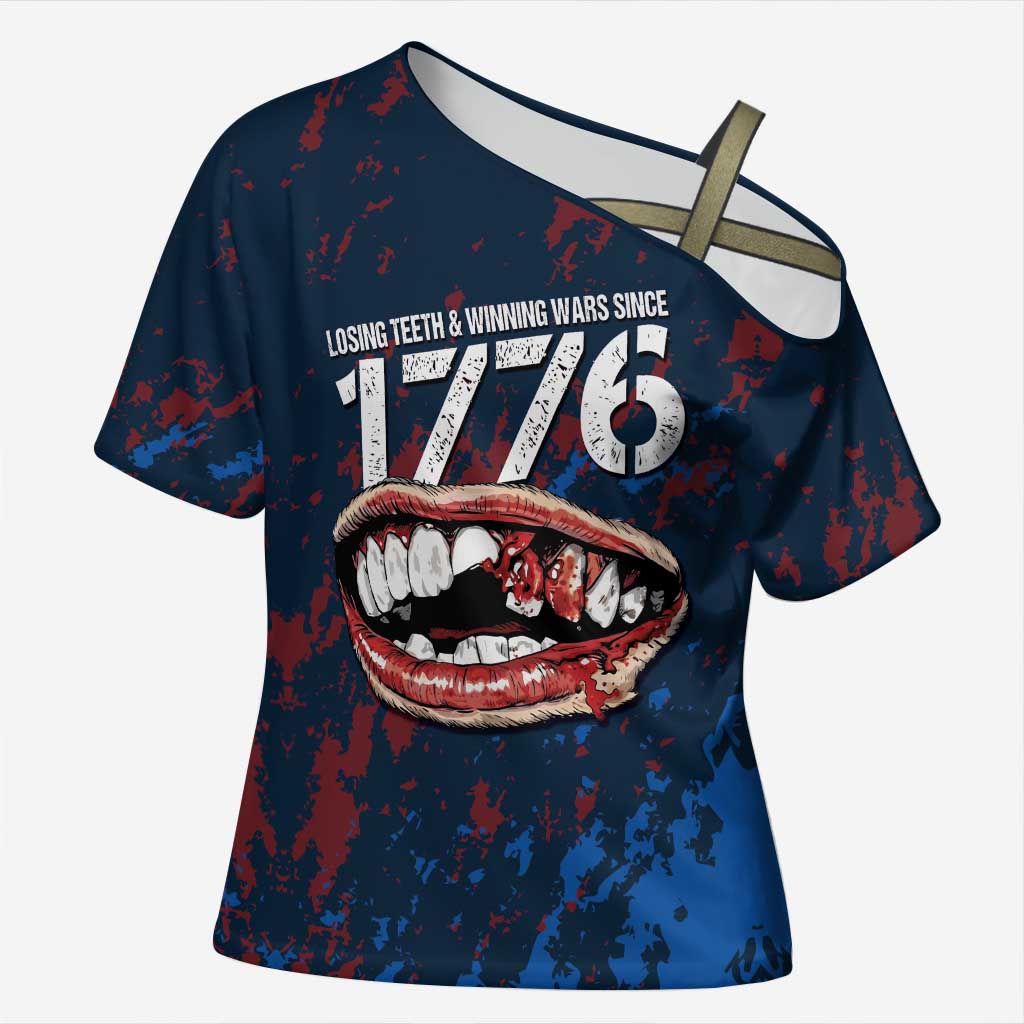 USA Ice Hockey Cross Shoulder Shirt Losing Teeth and Winning Wars Since 1776