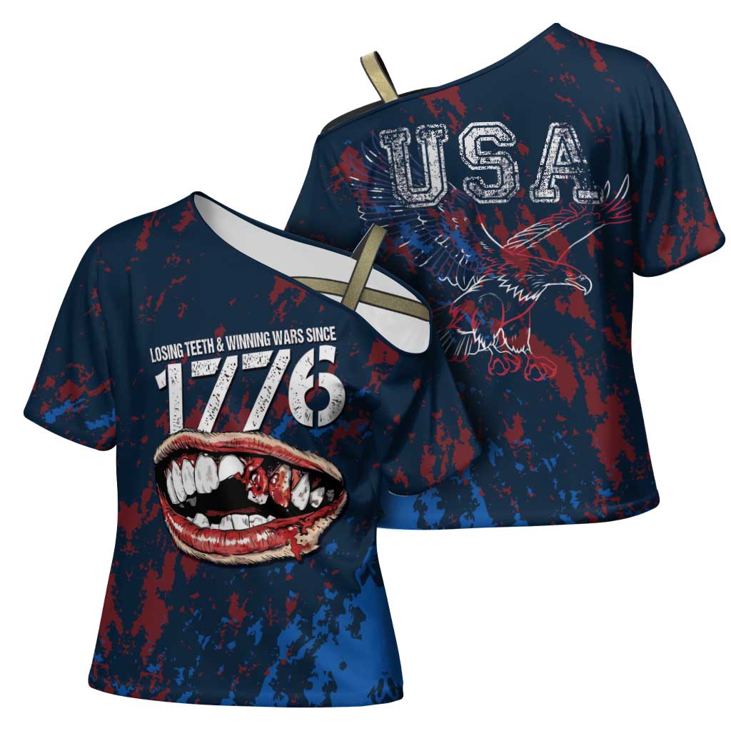 USA Ice Hockey Cross Shoulder Shirt Losing Teeth and Winning Wars Since 1776