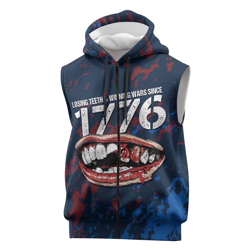 USA Ice Hockey Sleeveless Zip Hoodie Losing Teeth and Winning Wars Since 1776