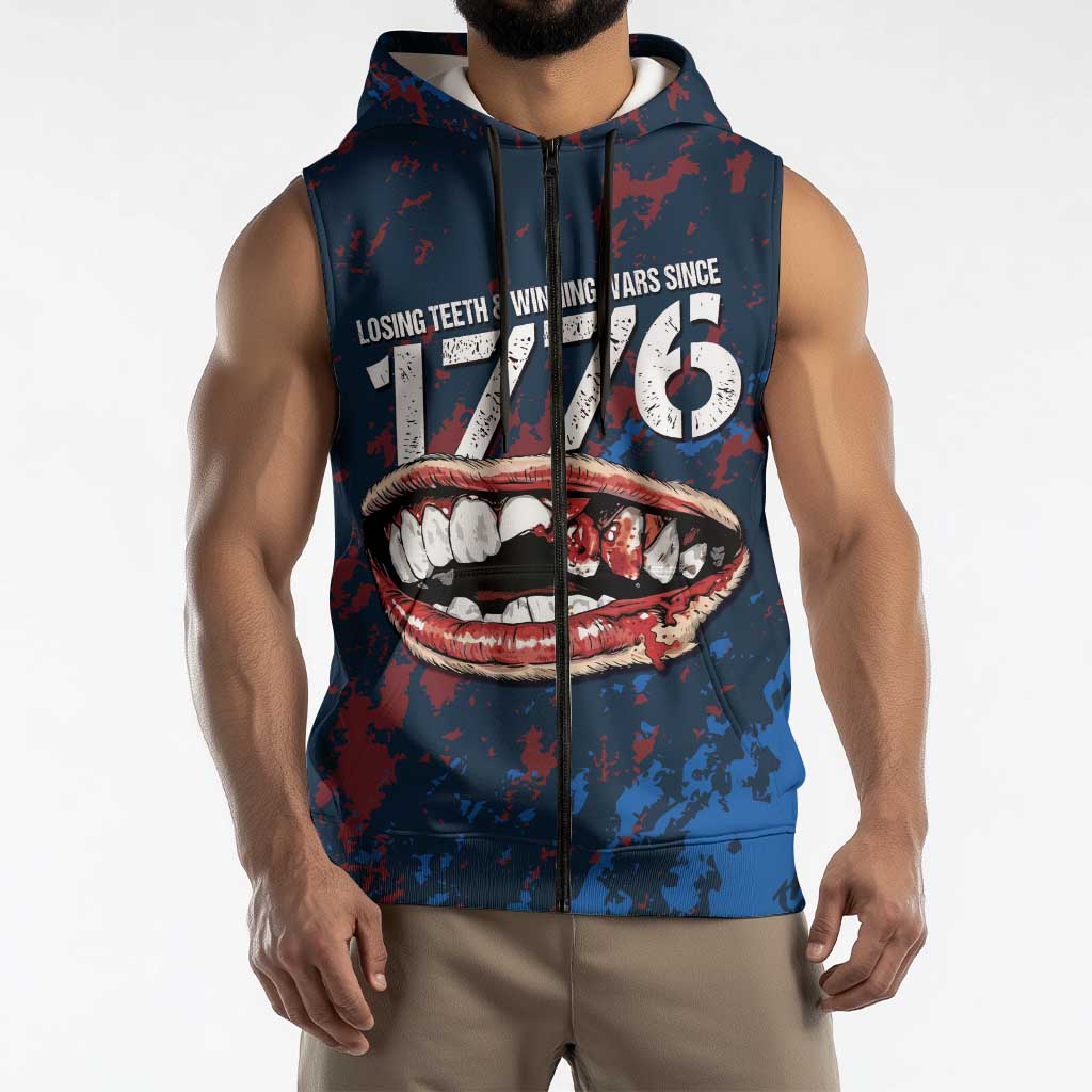 USA Ice Hockey Sleeveless Zip Hoodie Losing Teeth and Winning Wars Since 1776