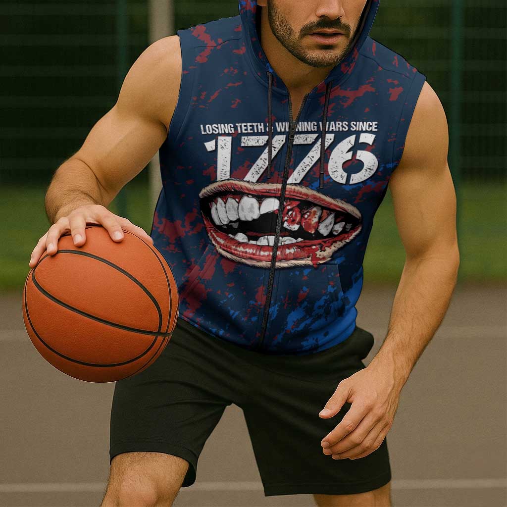 USA Ice Hockey Sleeveless Zip Hoodie Losing Teeth and Winning Wars Since 1776