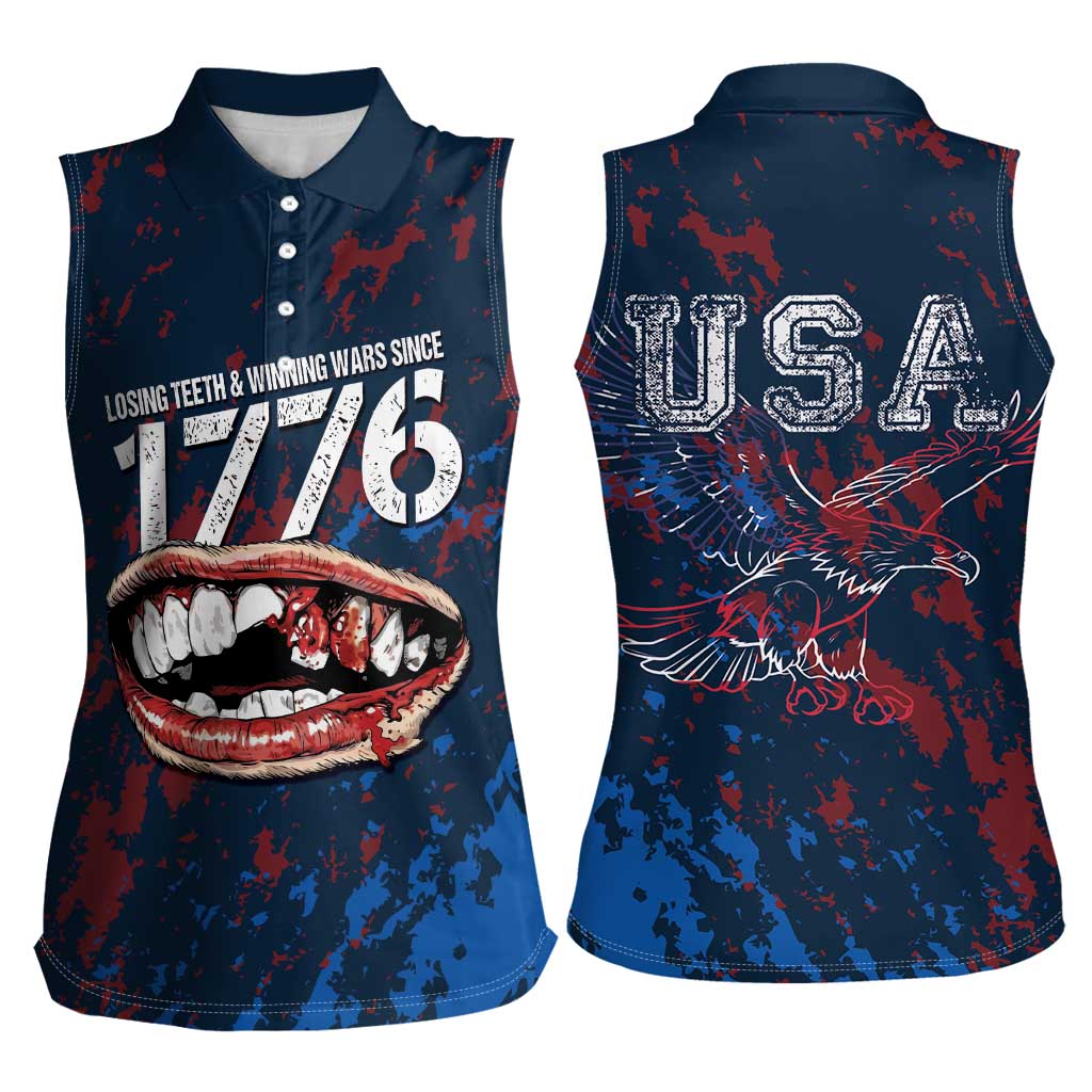 USA Ice Hockey Women Sleeveless Polo Shirt Losing Teeth and Winning Wars Since 1776