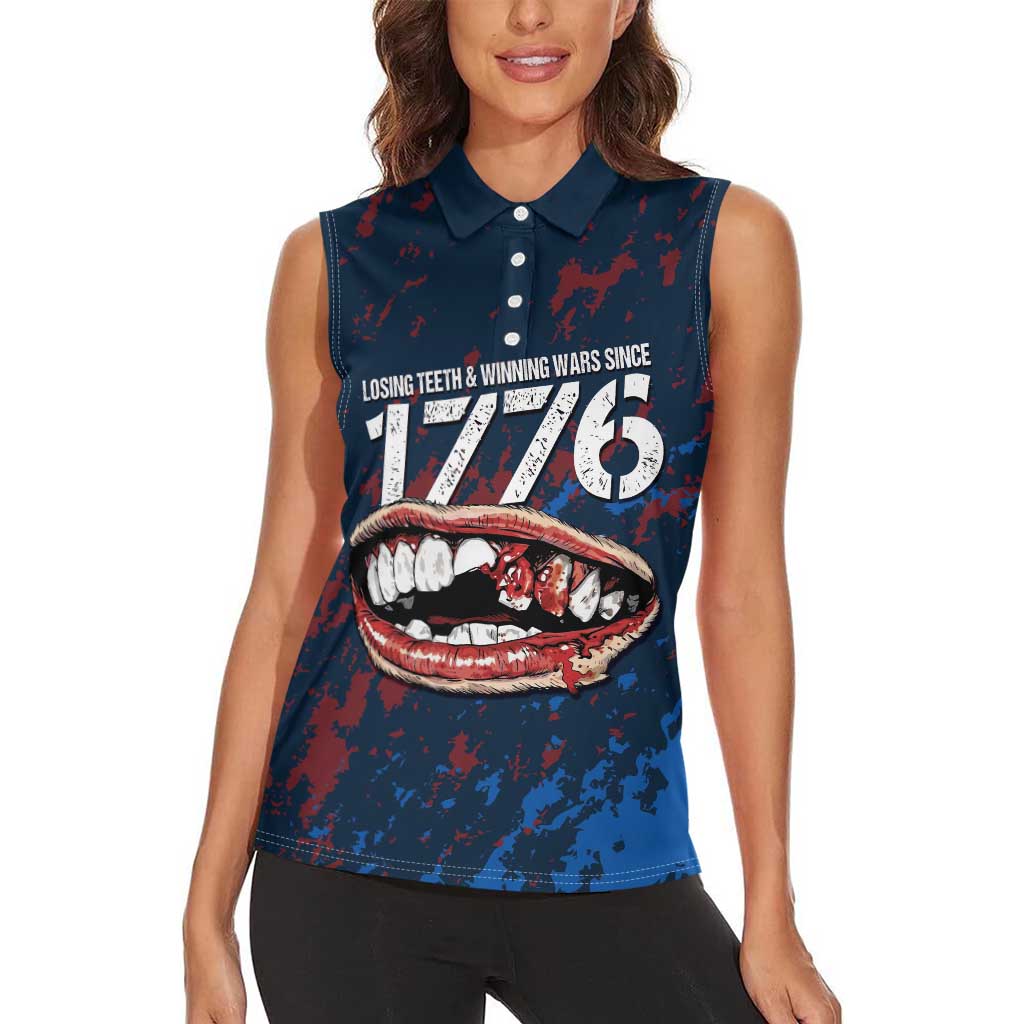 USA Ice Hockey Women Sleeveless Polo Shirt Losing Teeth and Winning Wars Since 1776