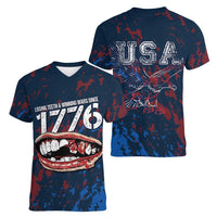 USA Ice Hockey Women V-Neck T-Shirt Losing Teeth and Winning Wars Since 1776