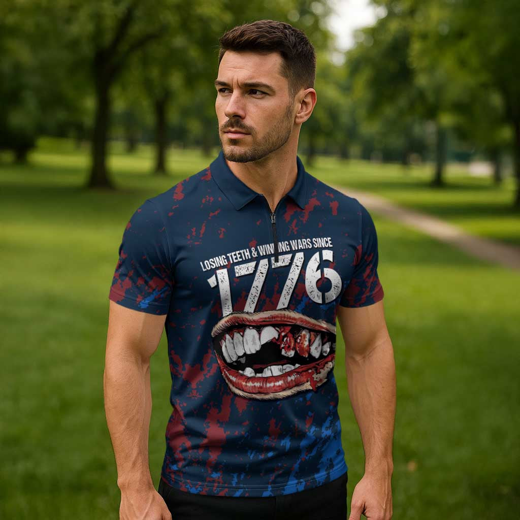USA Ice Hockey Zipper Polo Shirt Losing Teeth and Winning Wars Since 1776