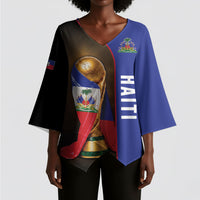 Personalized Afro Haiti Football 2026 Kimono Sleeve Blouse Trophy Flag Pride Art