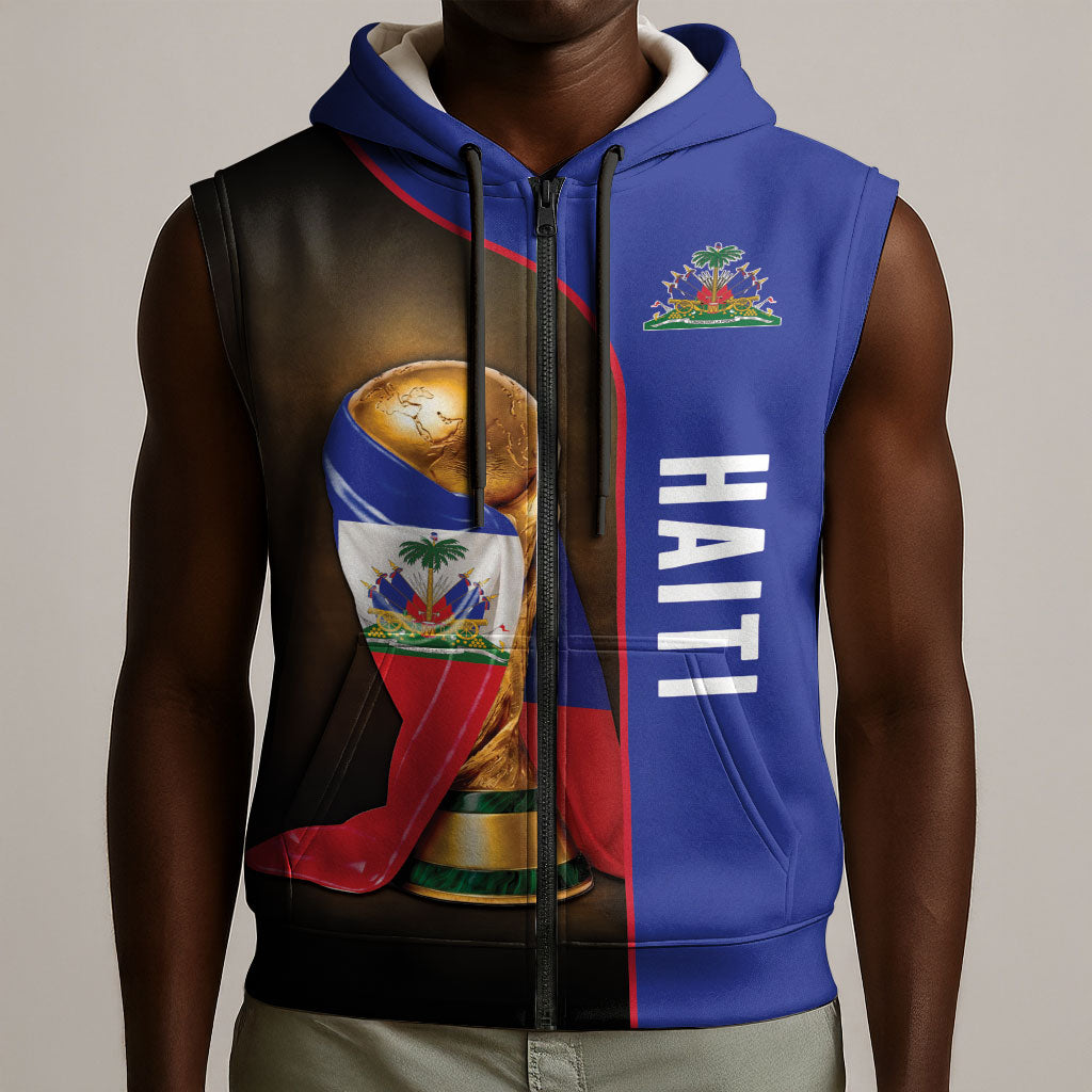 Personalized Afro Haiti Football 2026 Sleeveless Zip Hoodie Trophy Flag Pride Art
