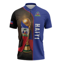 Personalized Afro Haiti Football 2026 Zipper Polo Shirt Trophy Flag Pride Art