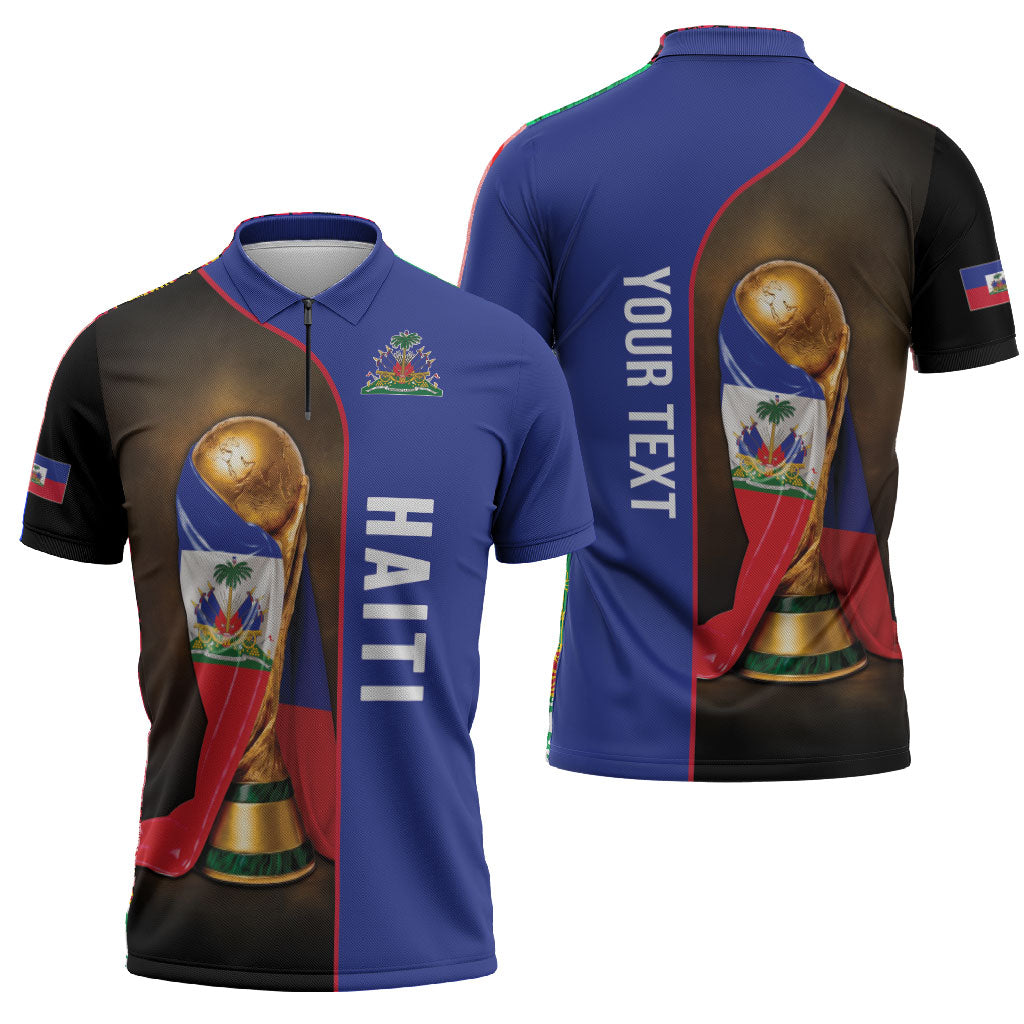 Personalized Afro Haiti Football 2026 Zipper Polo Shirt Trophy Flag Pride Art