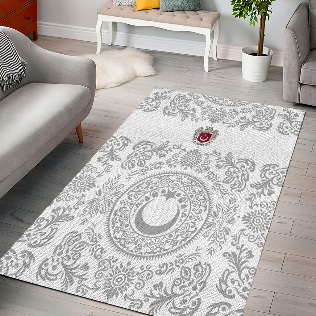 World Football 2026 Turkey Area Rug Crescent Stars Ottoman Baroque White Version