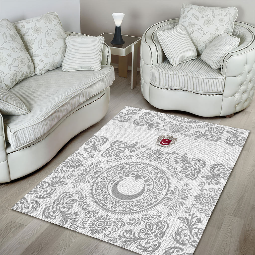 World Football 2026 Turkey Area Rug Crescent Stars Ottoman Baroque White Version