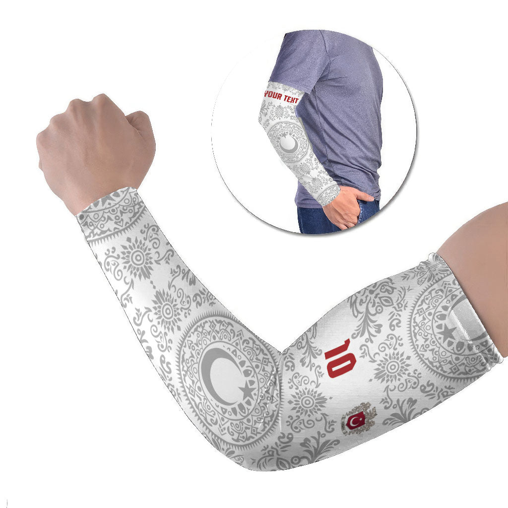 Custom World Football 2026 Turkey Arm Sleeves Crescent Stars Ottoman Baroque White Version