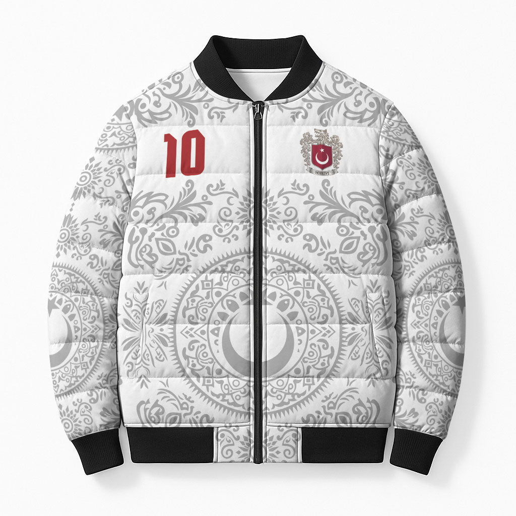 Custom World Football 2026 Turkey Bomber Puffer Jacket Crescent Stars Ottoman Baroque White Version