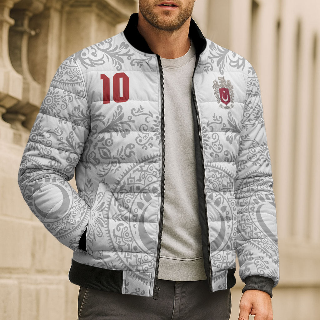 Custom World Football 2026 Turkey Bomber Puffer Jacket Crescent Stars Ottoman Baroque White Version