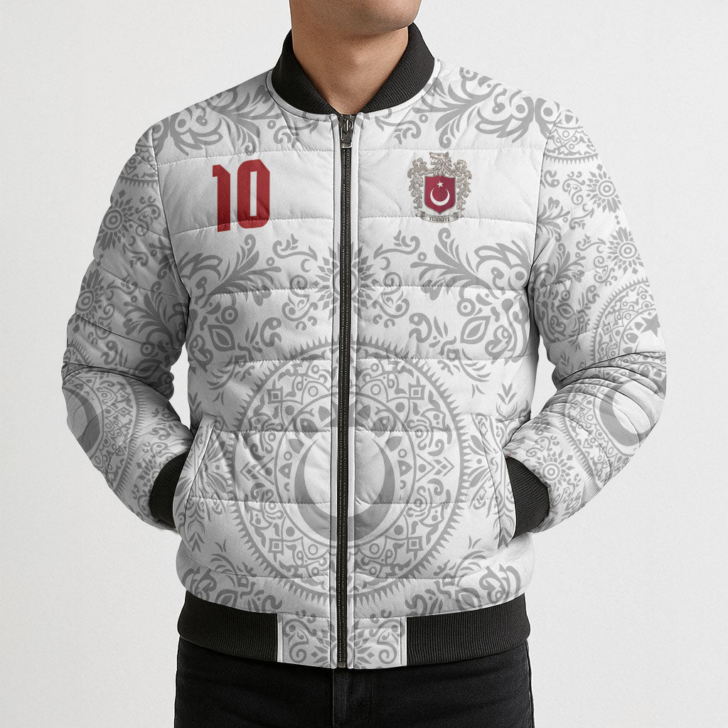Custom World Football 2026 Turkey Bomber Puffer Jacket Crescent Stars Ottoman Baroque White Version