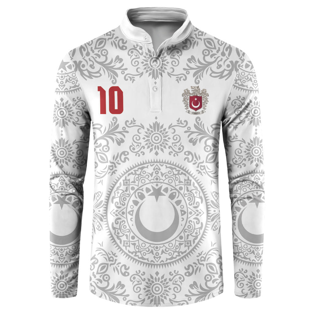Custom World Football 2026 Turkey Button Sweatshirt Crescent Stars Ottoman Baroque White Version