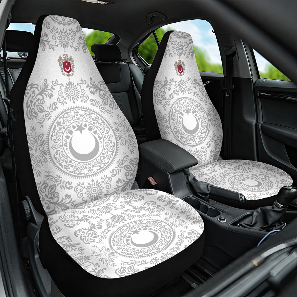 World Football 2026 Turkey Car Seat Cover Crescent Stars Ottoman Baroque White Version