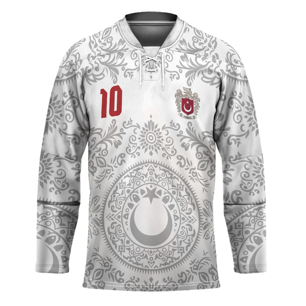 Custom World Football 2026 Turkey Hockey Jersey Crescent Stars Ottoman Baroque White Version