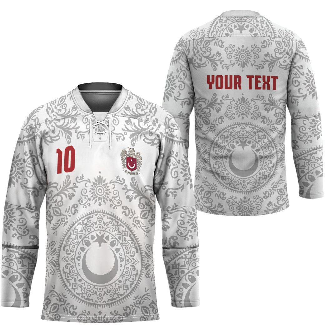 Custom World Football 2026 Turkey Hockey Jersey Crescent Stars Ottoman Baroque White Version