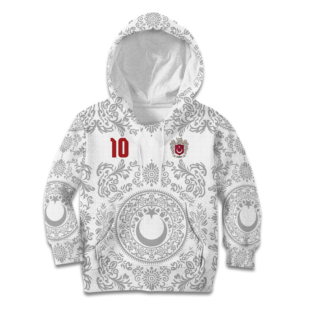 Custom World Football 2026 Turkey Kid Hoodie Crescent Stars Ottoman Baroque White Version