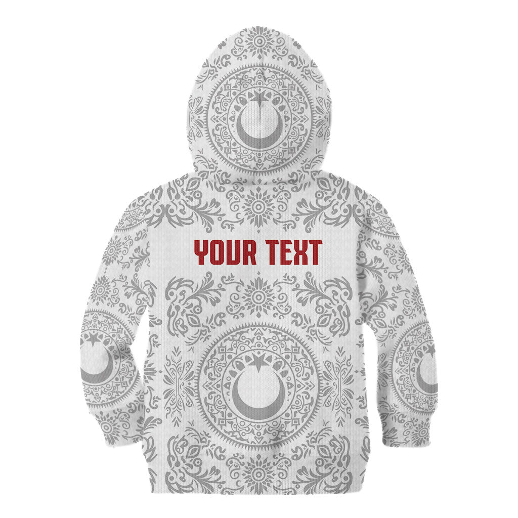 Custom World Football 2026 Turkey Kid Hoodie Crescent Stars Ottoman Baroque White Version