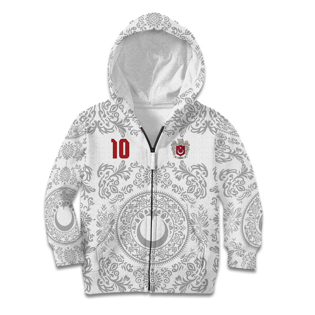 Custom World Football 2026 Turkey Kid Hoodie Crescent Stars Ottoman Baroque White Version