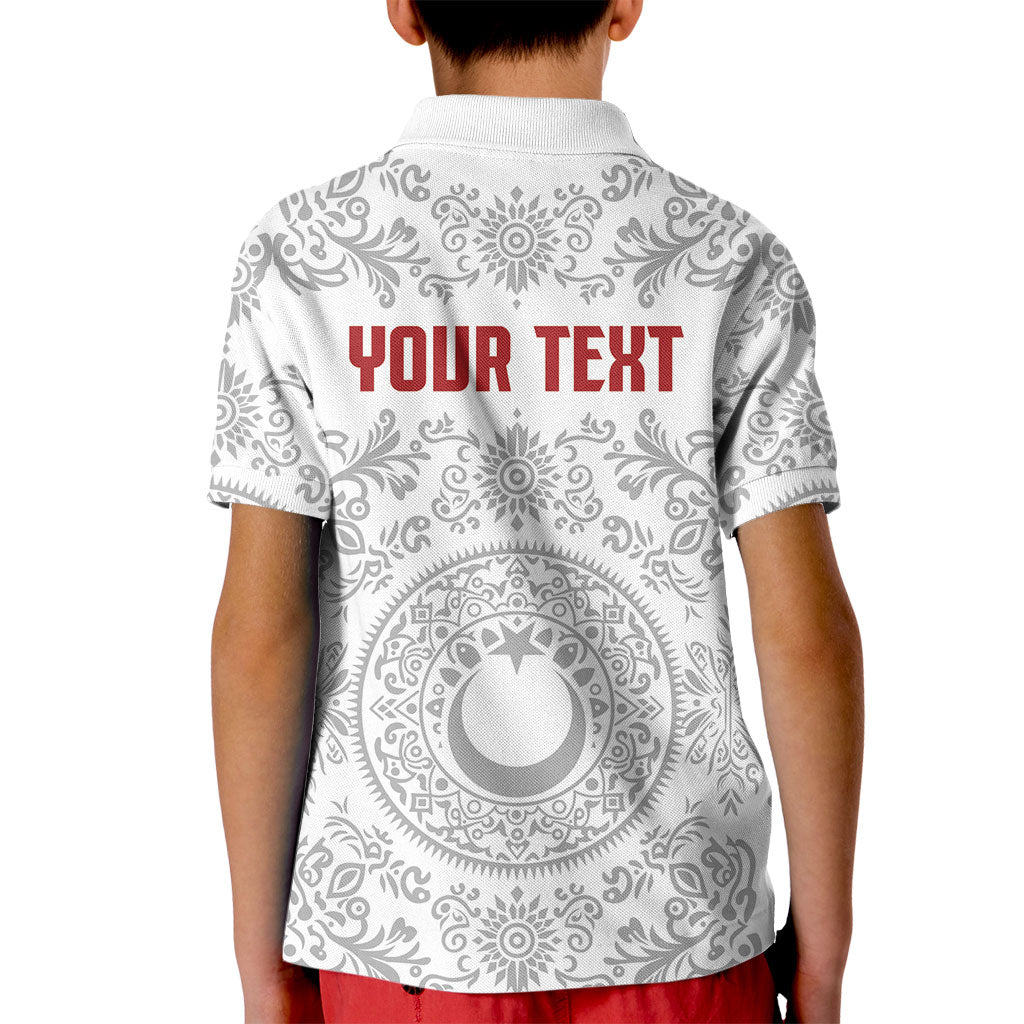 Custom World Football 2026 Turkey Kid Polo Shirt Crescent Stars Ottoman Baroque White Version