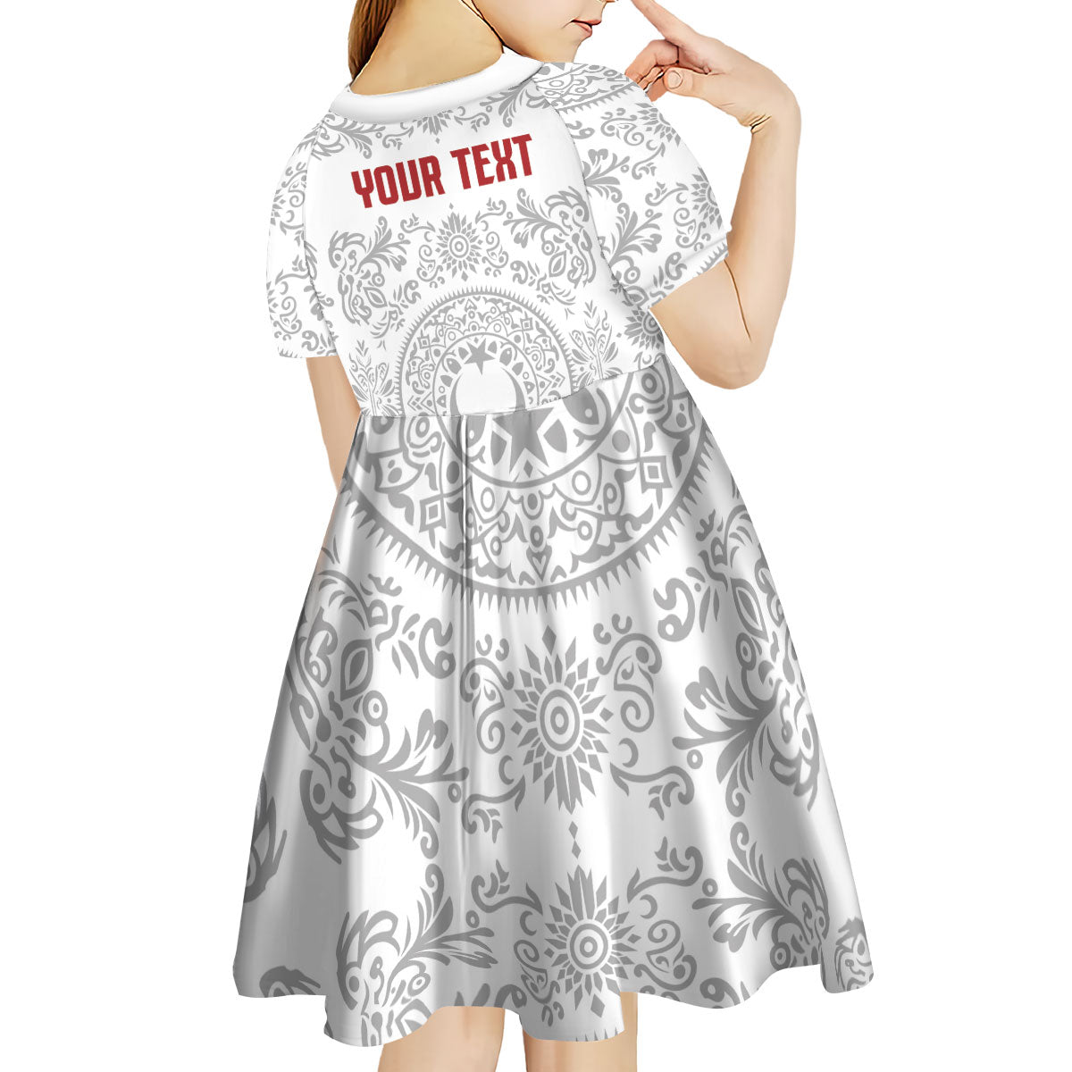 Custom World Football 2026 Turkey Kid Short Sleeve Dress Crescent Stars Ottoman Baroque White Version