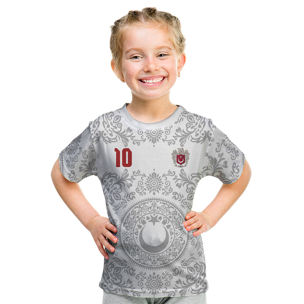 Custom World Football 2026 Turkey Kid T Shirt Crescent Stars Ottoman Baroque White Version