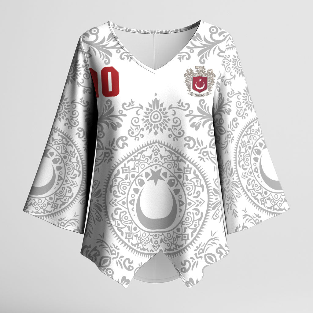 Custom World Football 2026 Turkey Kimono Sleeve Blouse Crescent Stars Ottoman Baroque White Version