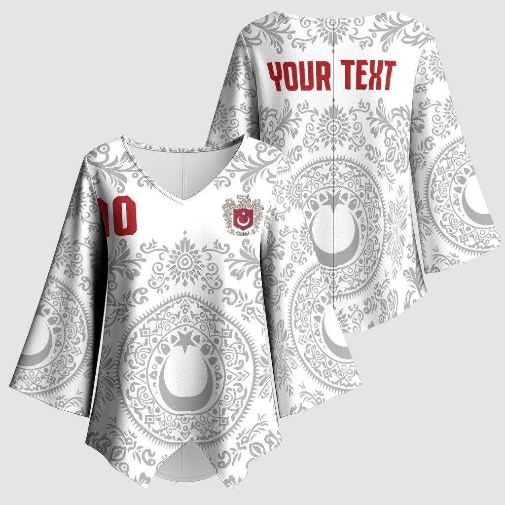 Custom World Football 2026 Turkey Kimono Sleeve Blouse Crescent Stars Ottoman Baroque White Version