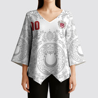 Custom World Football 2026 Turkey Kimono Sleeve Blouse Crescent Stars Ottoman Baroque White Version