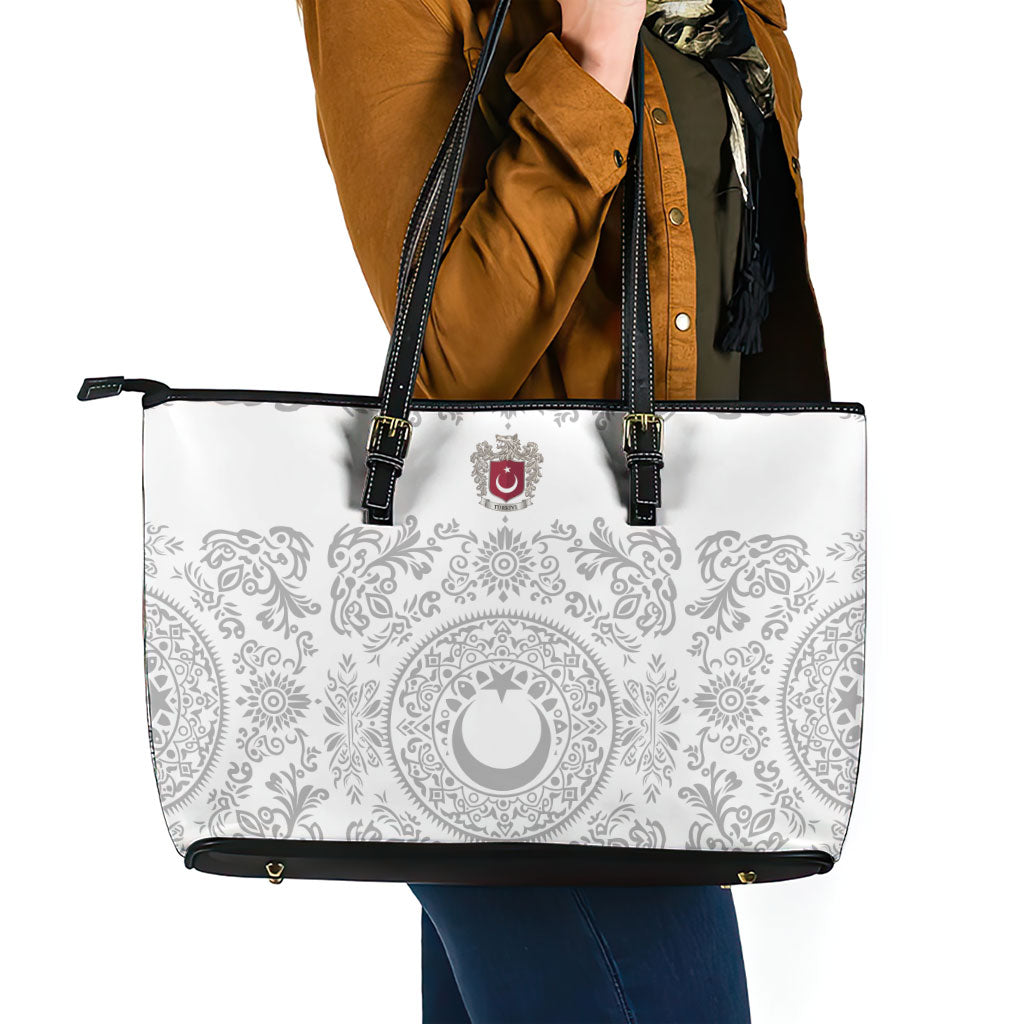 World Football 2026 Turkey Leather Tote Bag Crescent Stars Ottoman Baroque White Version