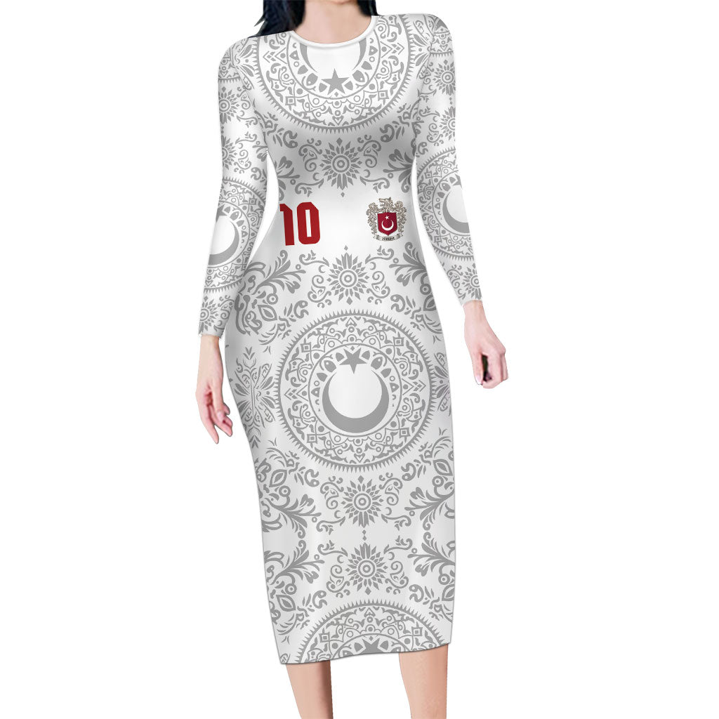 Custom World Football 2026 Turkey Long Sleeve Bodycon Dress Crescent Stars Ottoman Baroque White Version