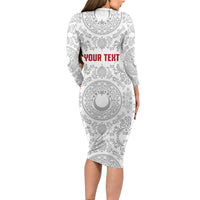 Custom World Football 2026 Turkey Long Sleeve Bodycon Dress Crescent Stars Ottoman Baroque White Version