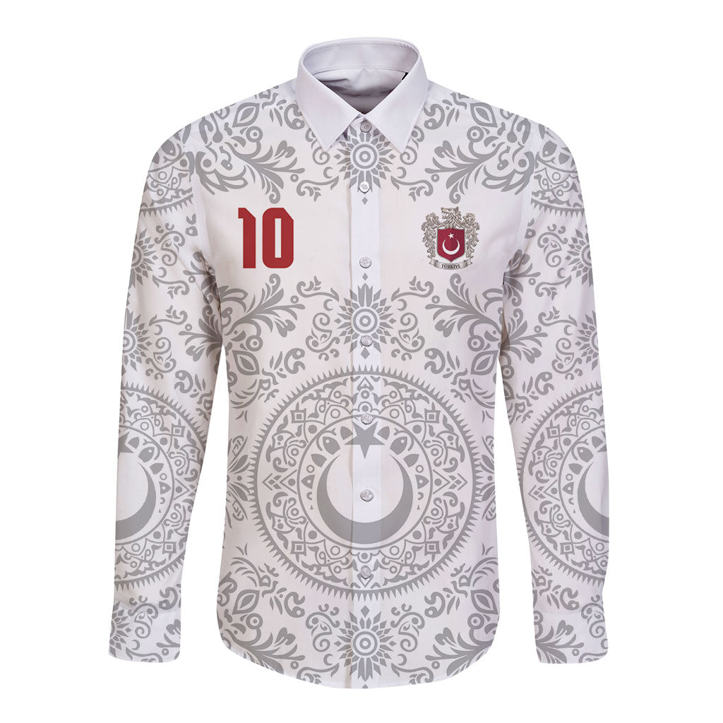 Custom World Football 2026 Turkey Long Sleeve Button Shirt Crescent Stars Ottoman Baroque White Version